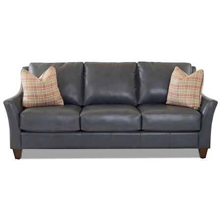 Contemporary Leather Sofa with Toss Pillows